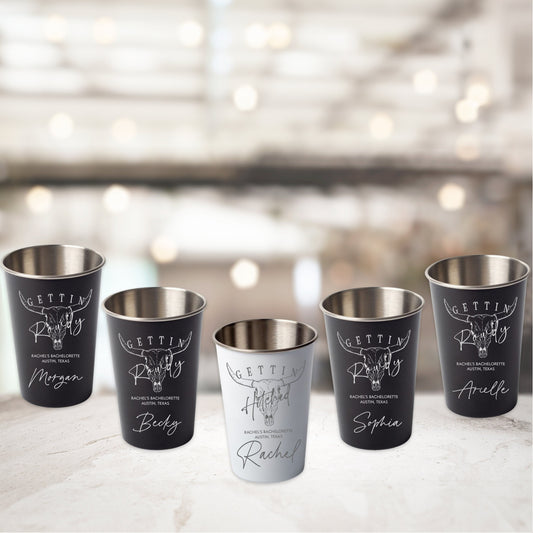Engraved Gettin Hitched Gettin Rowdy Bachelorette Cups