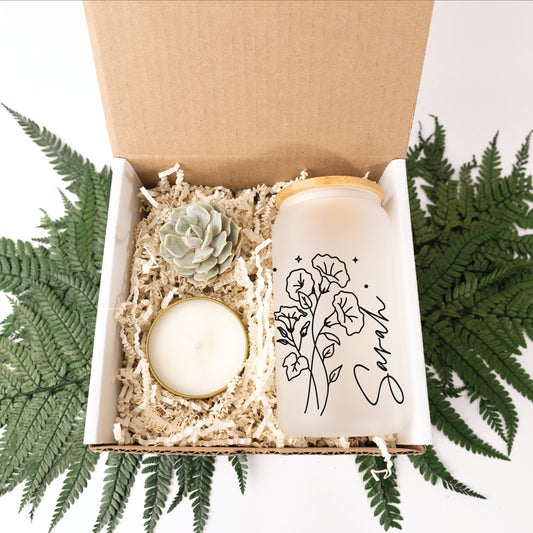 Birth Flower Tumbler Gift Set with Succulent