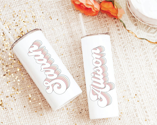 Custom Retro Name Stainless Steel Tumbler, Bachelorette Party Favors, Retro Bridal Party Stainless Steel Tumblers, Gift for Friend, Bestie