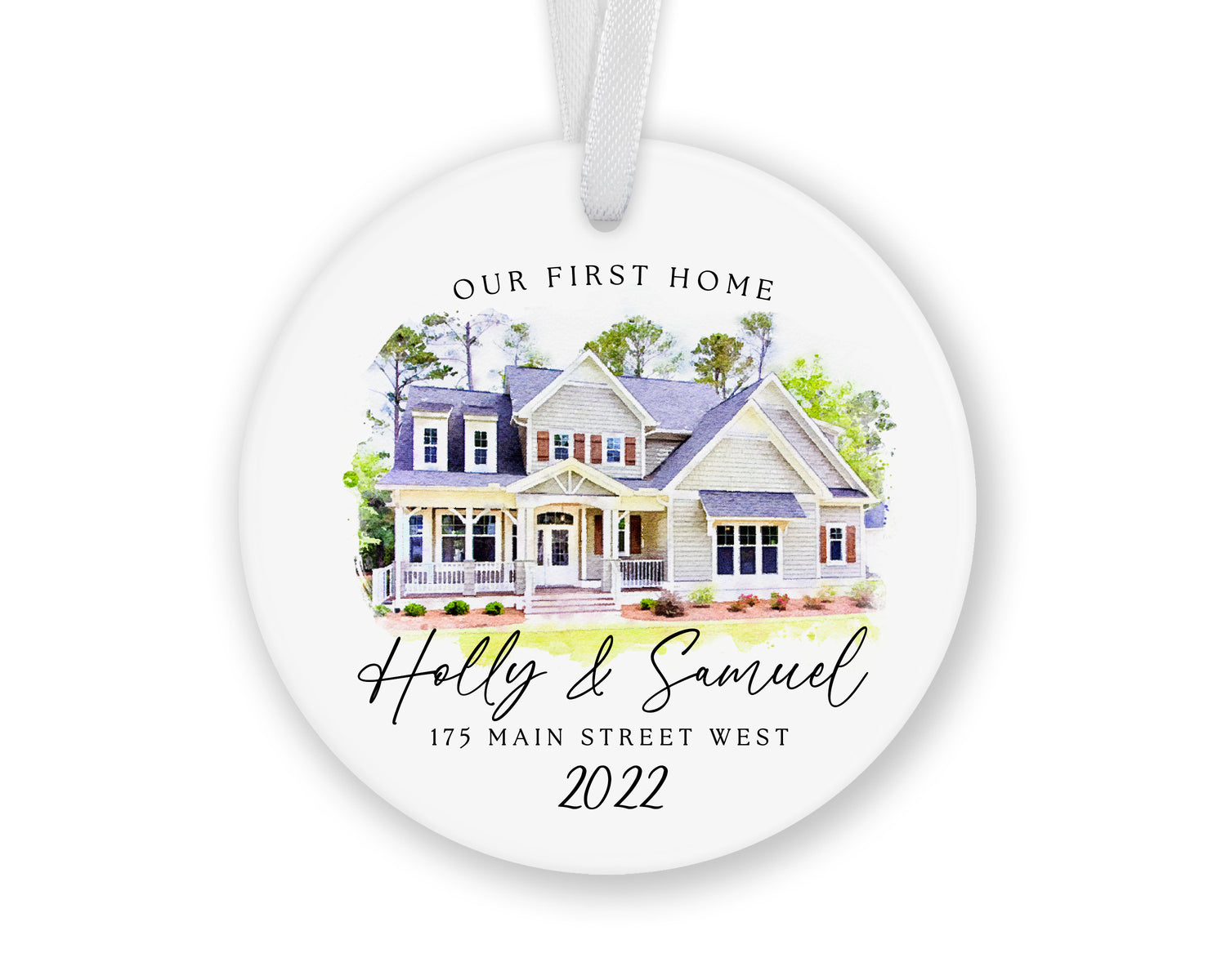 Our First Home Ornament, Custom Watercolor House Christmas Ornament,Personalized Christmas Ornament Gift, Housewarming, New Home