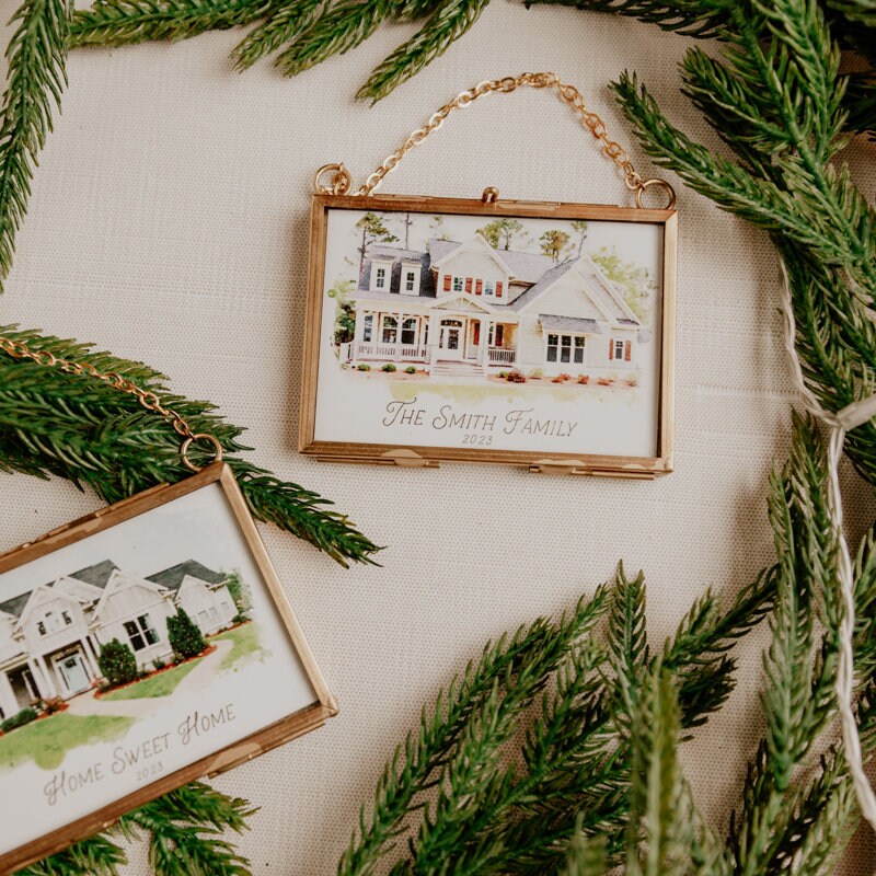 Watercolor House Framed Ornament